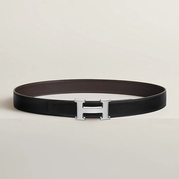 Hermes H belt buckle & Reversible leather strap 32 mm in noir / ébène - Picture 1 of 2